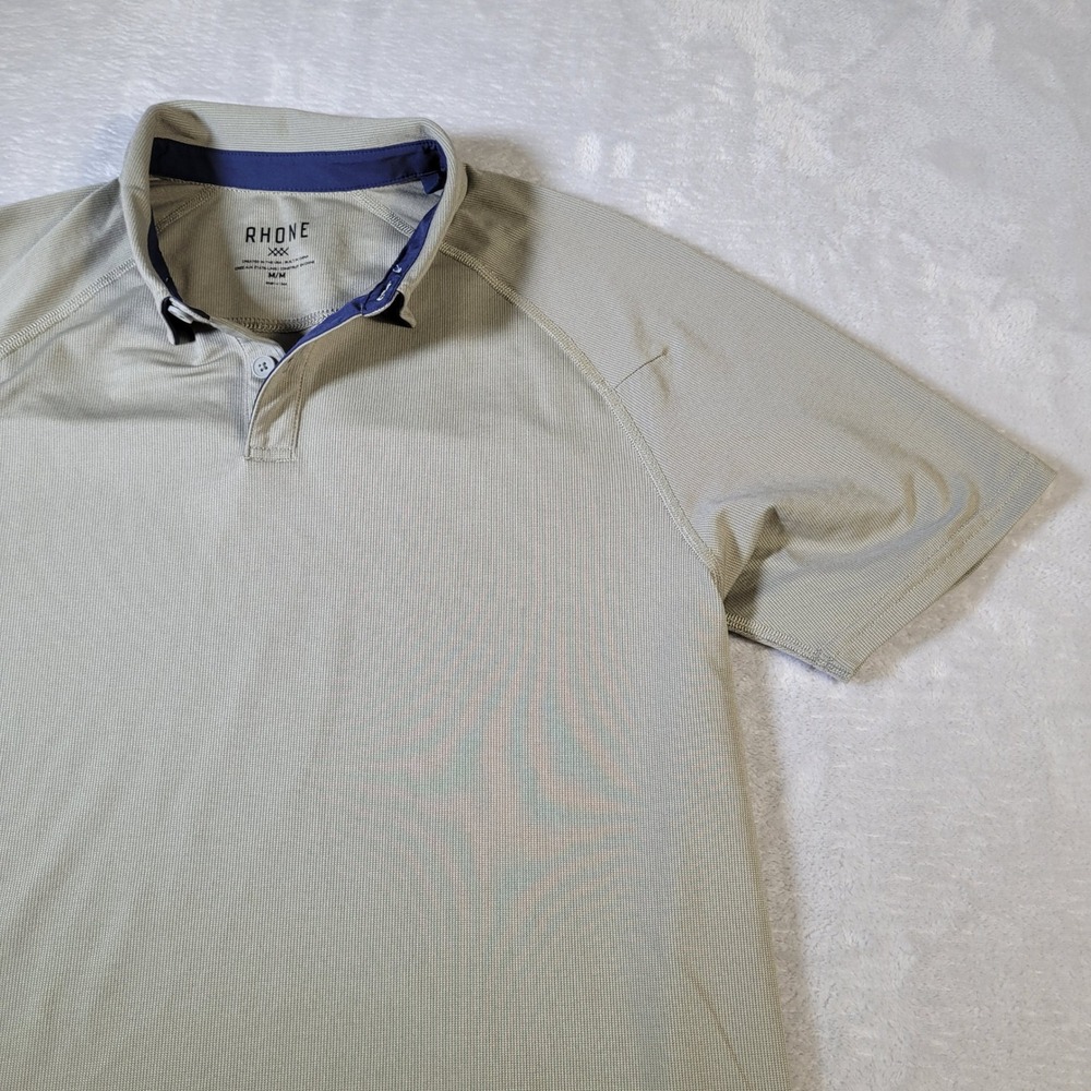 Rhone Polo Shirt Mens Medium Tan Short Sleeve Performance Textured Stretch - Picture 6 of 14
